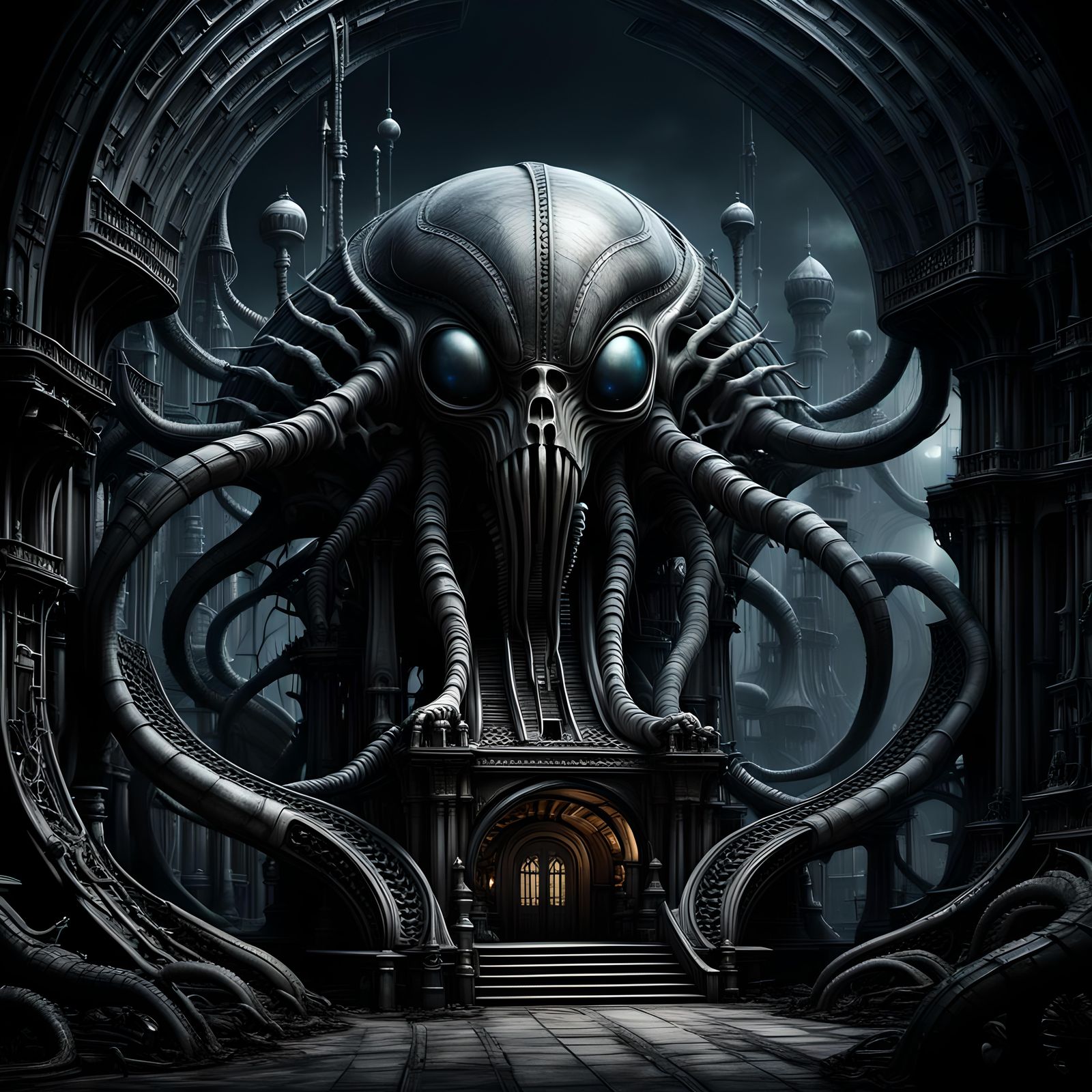 Surreal Landscape in Giger and Burton Style