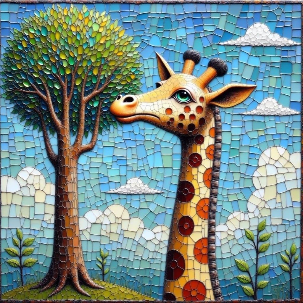 Byzantine-Style Glass Mosaic of a Giraffe in Profile