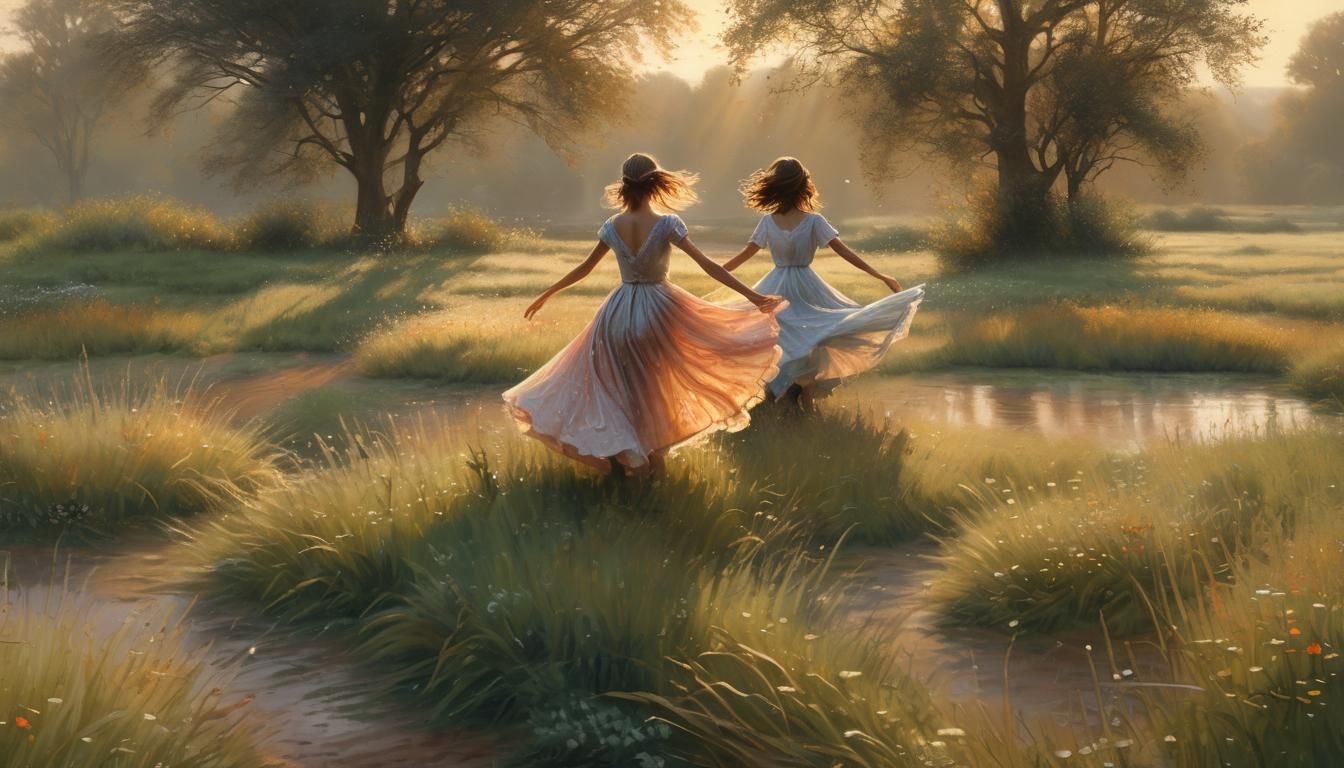 Woman Dancing in Field: Impressionist Painting