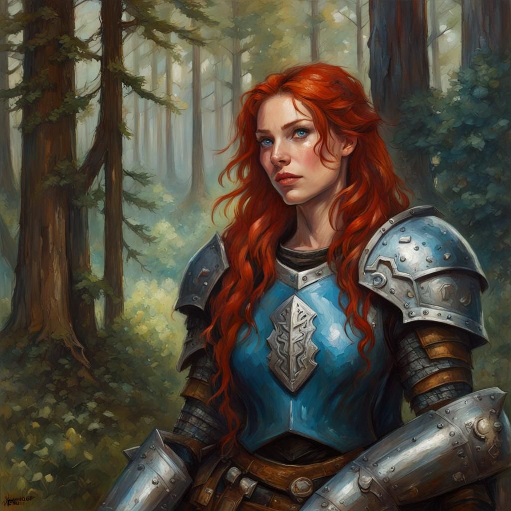 Nord Knight Lady in Summer Forest, Oil Painting
