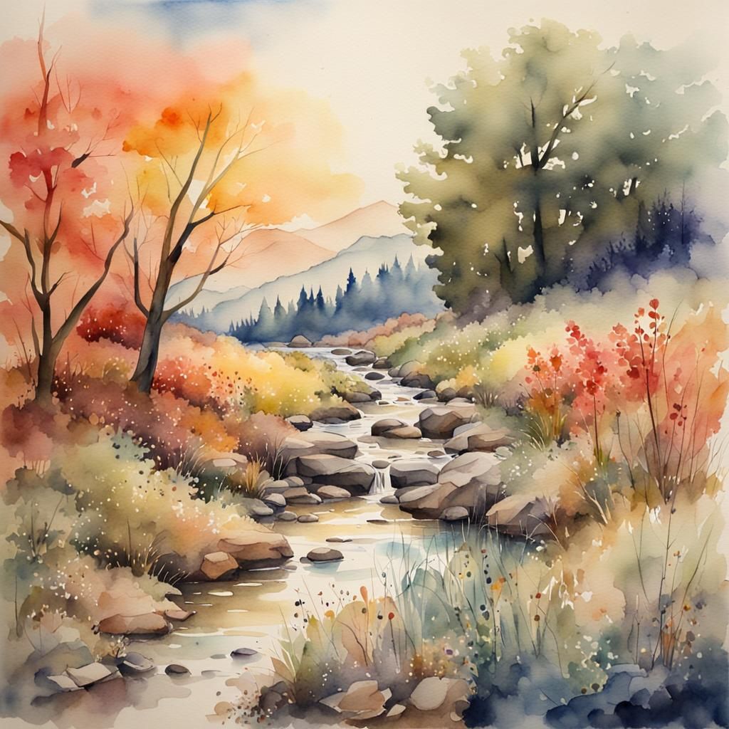 Colorful Landscape in Faded Watercolor Style