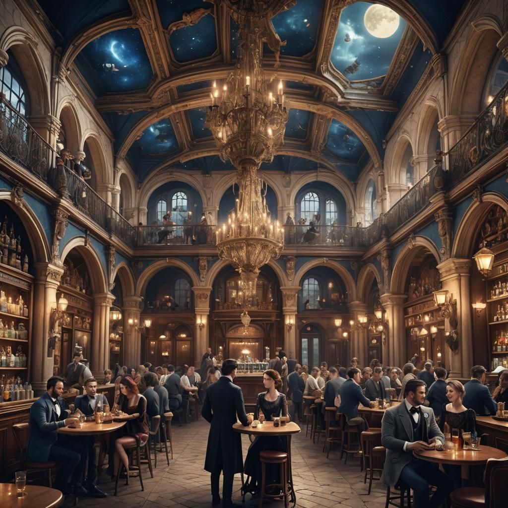 Victorian Night Cafe Scene in Detailed Matte Painting