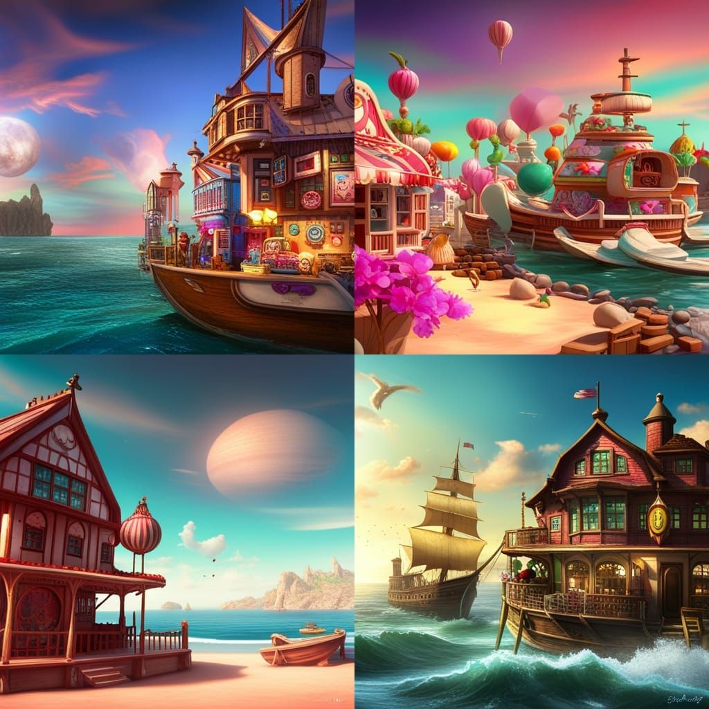 Candy Shop on Peppermint Bay: Fantasy Concept Art