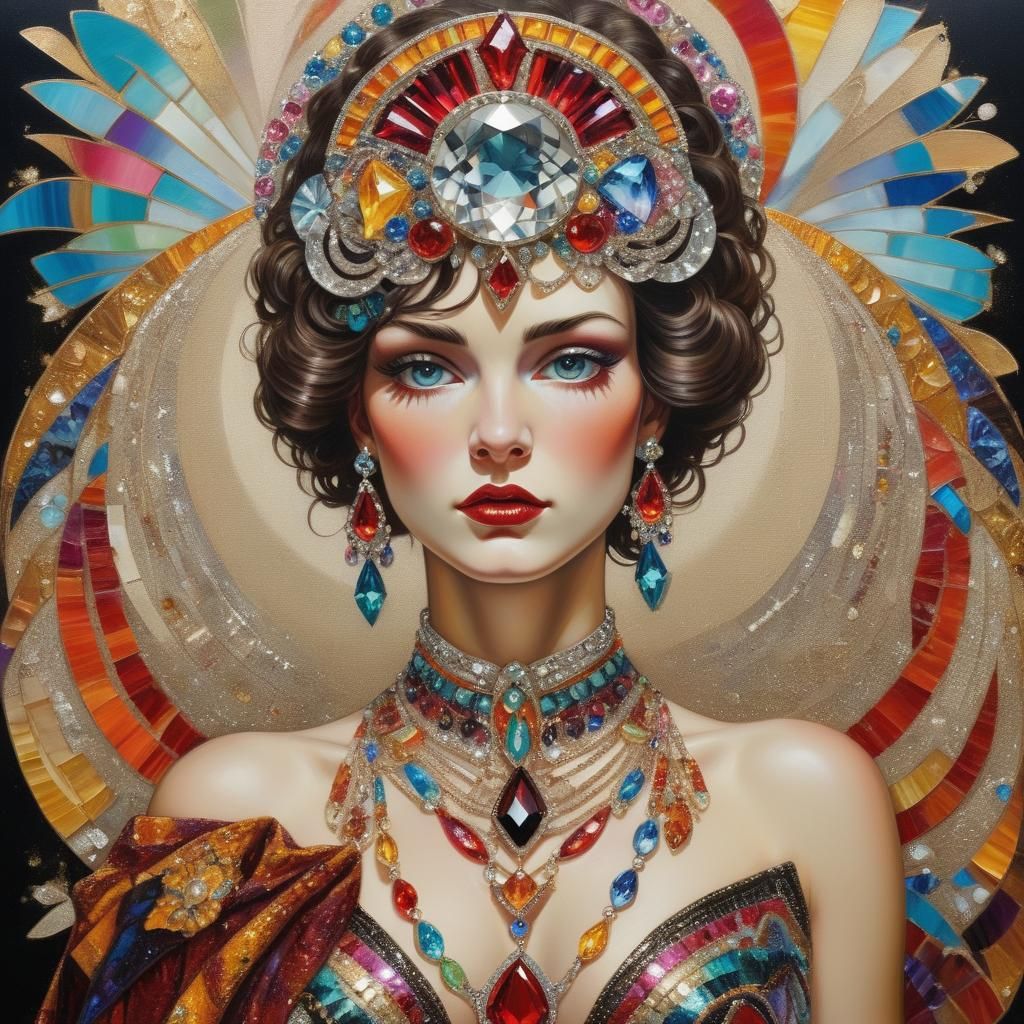 Opulent Portrait of Vixen in Art Deco Style