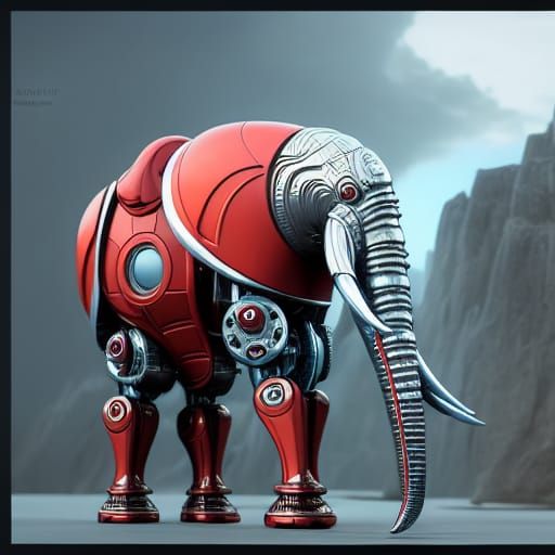 Elephant Mecha Portrait in Biopunk Style