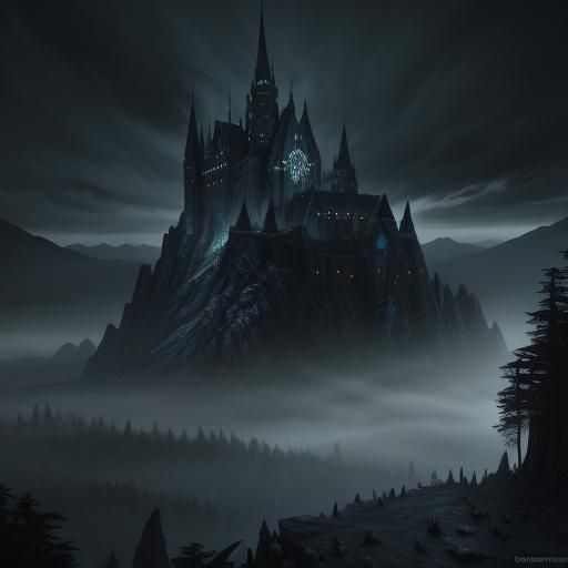 Dark Fantasy Castle on Mountain Peak