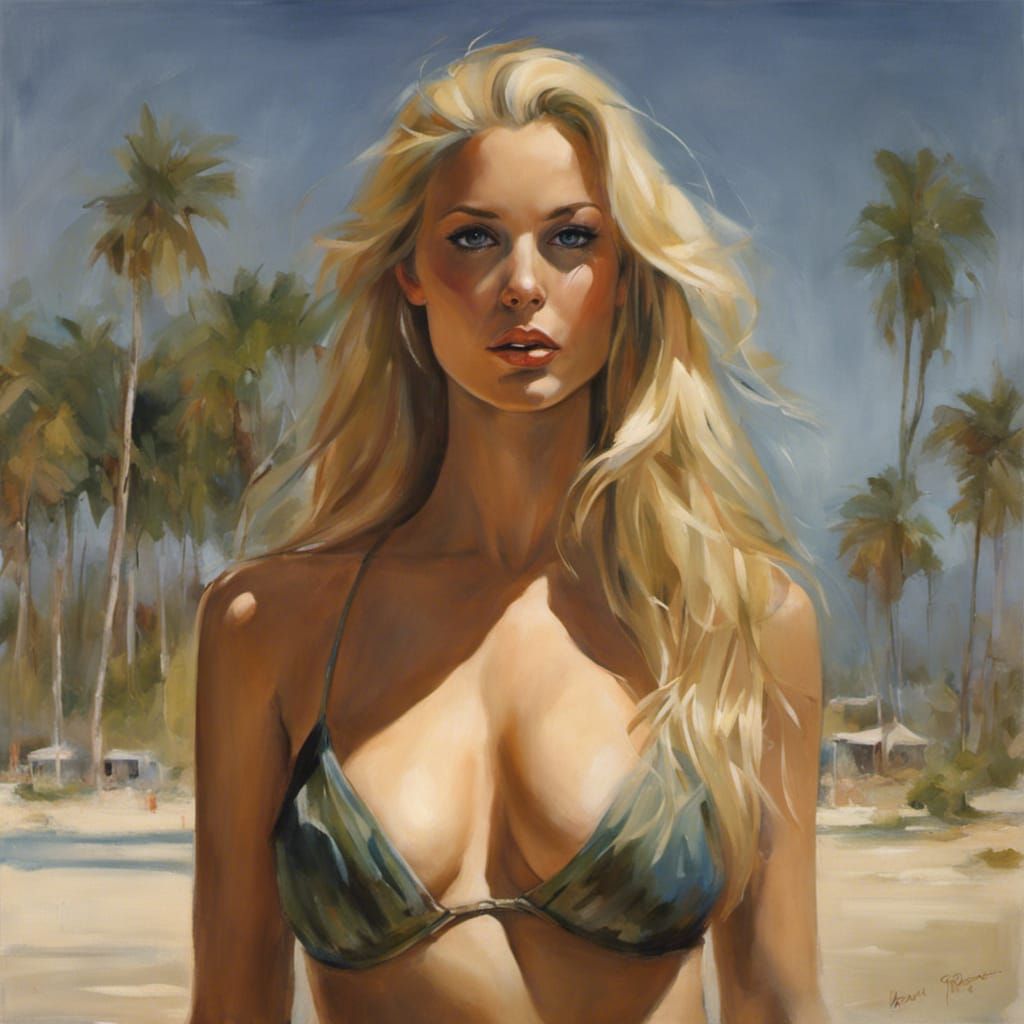 Portrait of a Beautiful Blonde Woman in Bikini