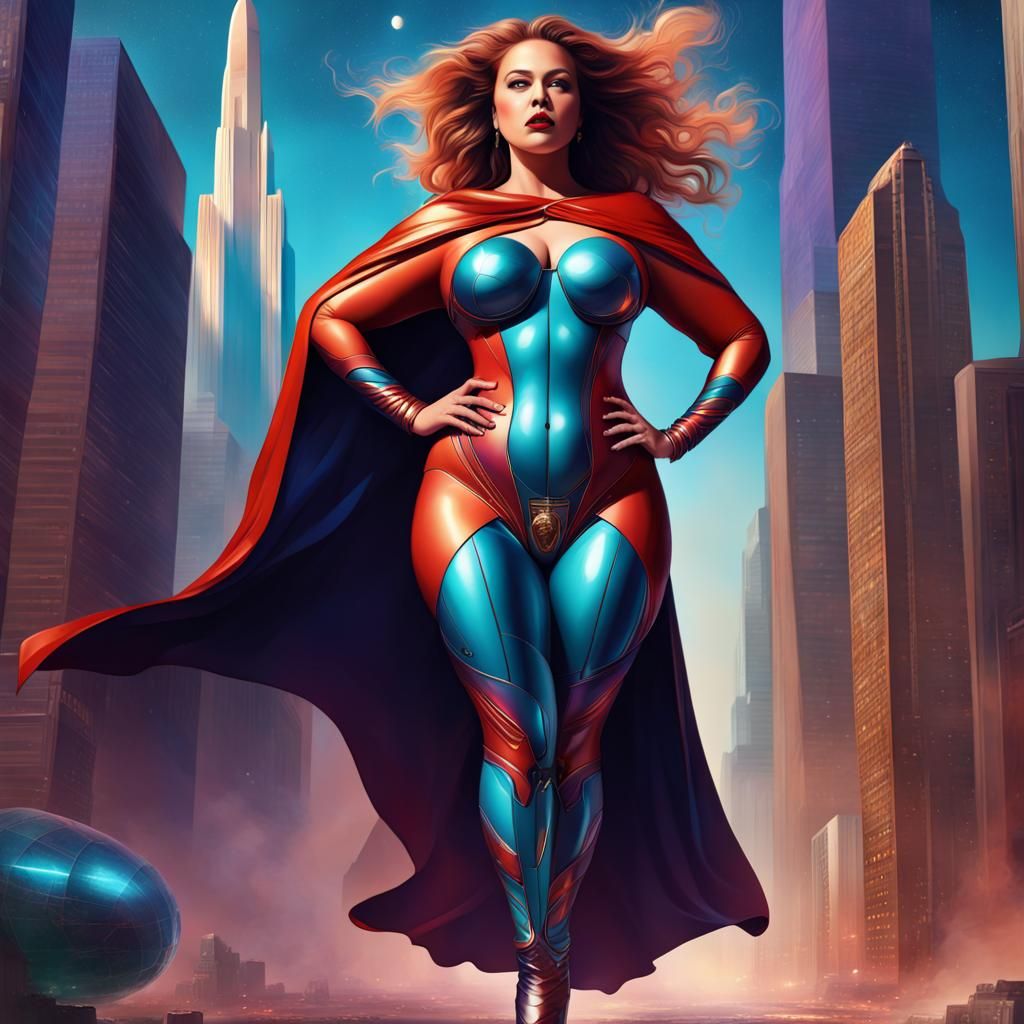 Supergoddess Strides Martian Avenue in Fantasy Art