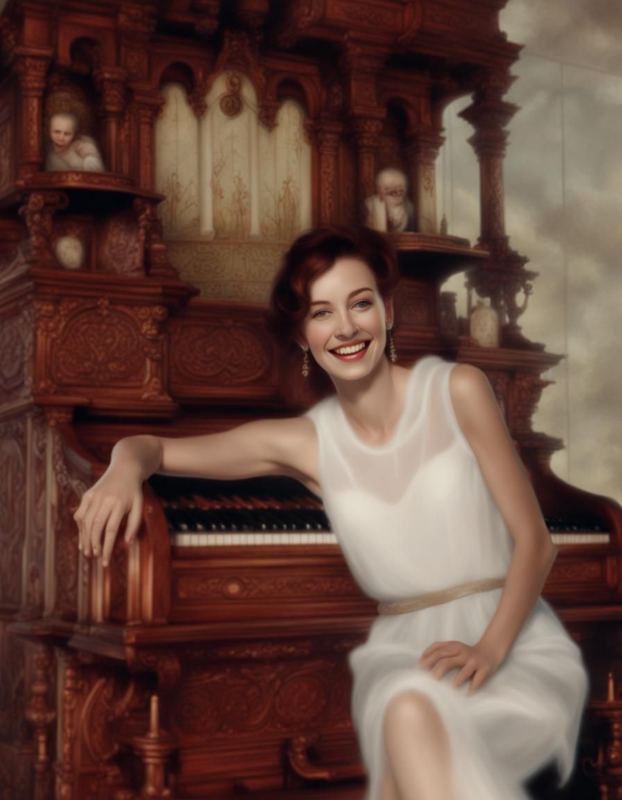 Smiling Woman by Organ: Digital Matte Painting