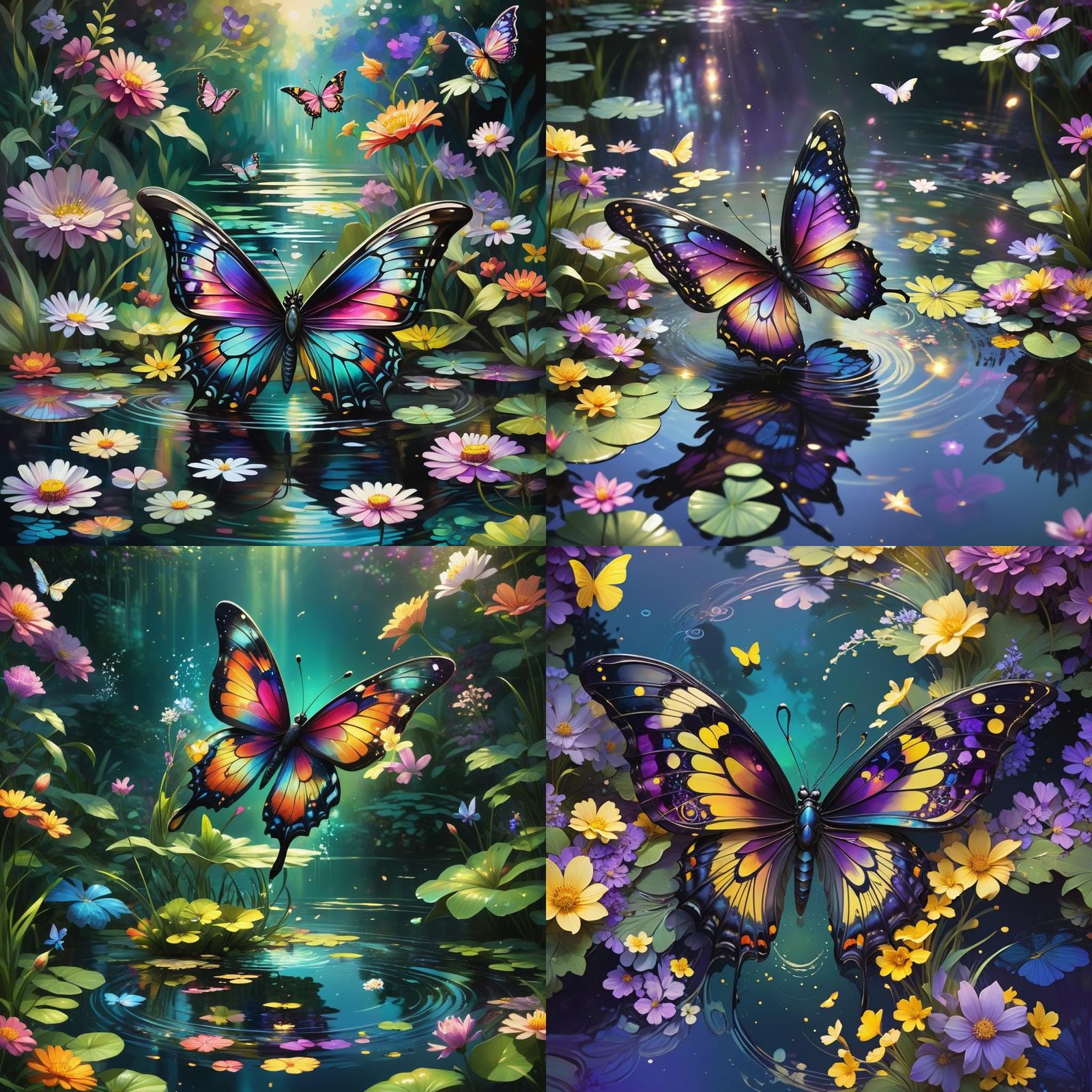 Colorful Butterfly in Shimmering Garden Pond