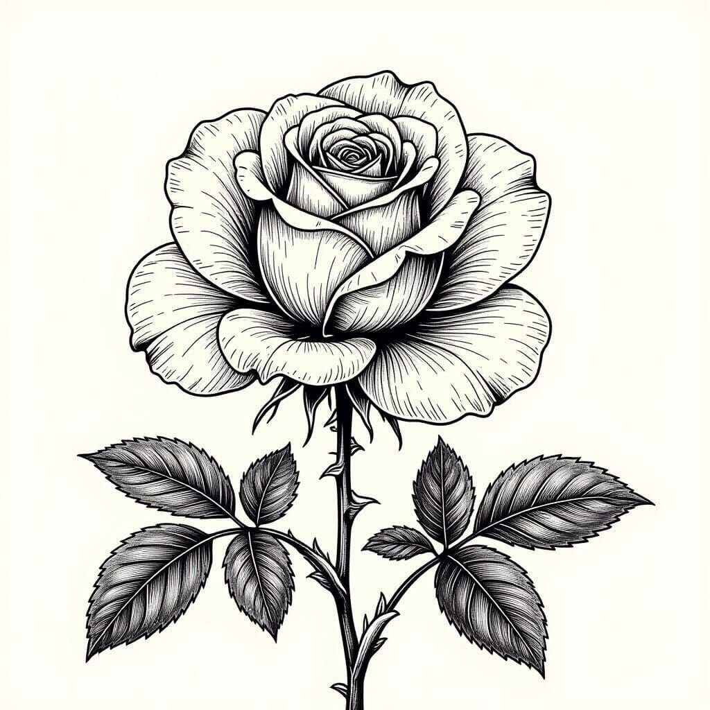 Simple Pen Drawing of a Single Rose