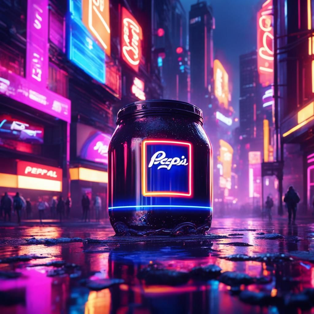 Cyberpunk Metropolis: Pepsi Neon Ad Reflection