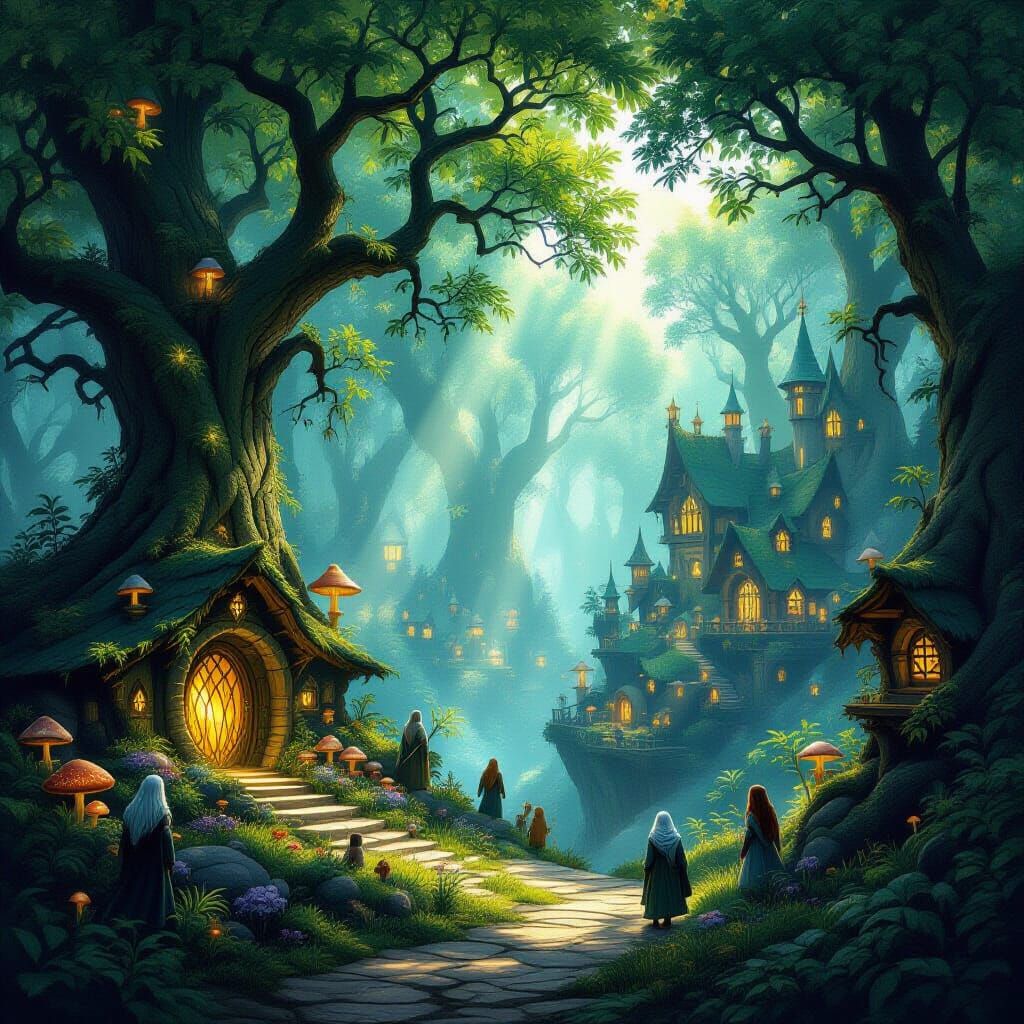 Enchanting Elven Village Digital Painting