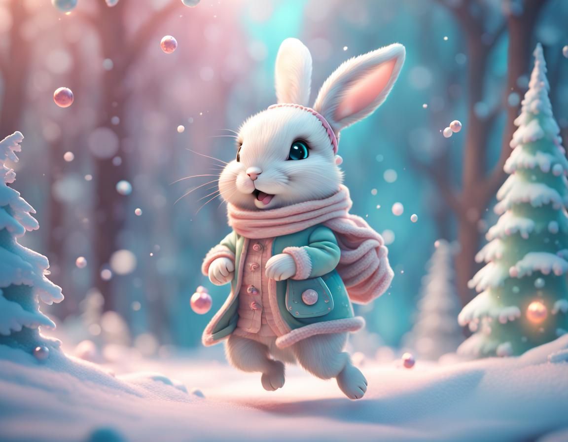 Cute Bunny in Magical Winter Wonderland