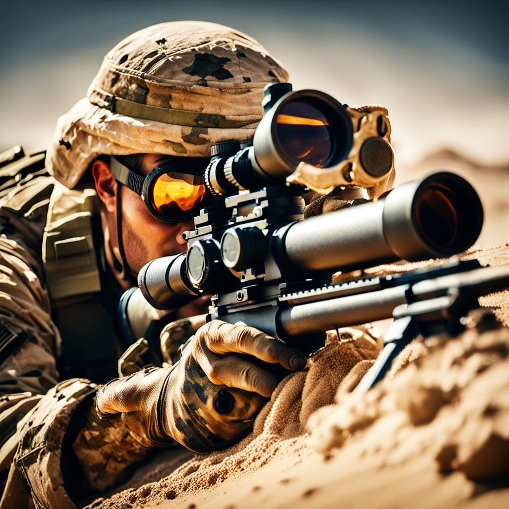 Realistic Desert Sniper Camouflage: Cinematic War Photograph...