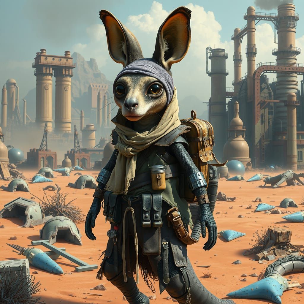 Post-Apocalyptic Kangaroo Alien in Ruined Wasteland