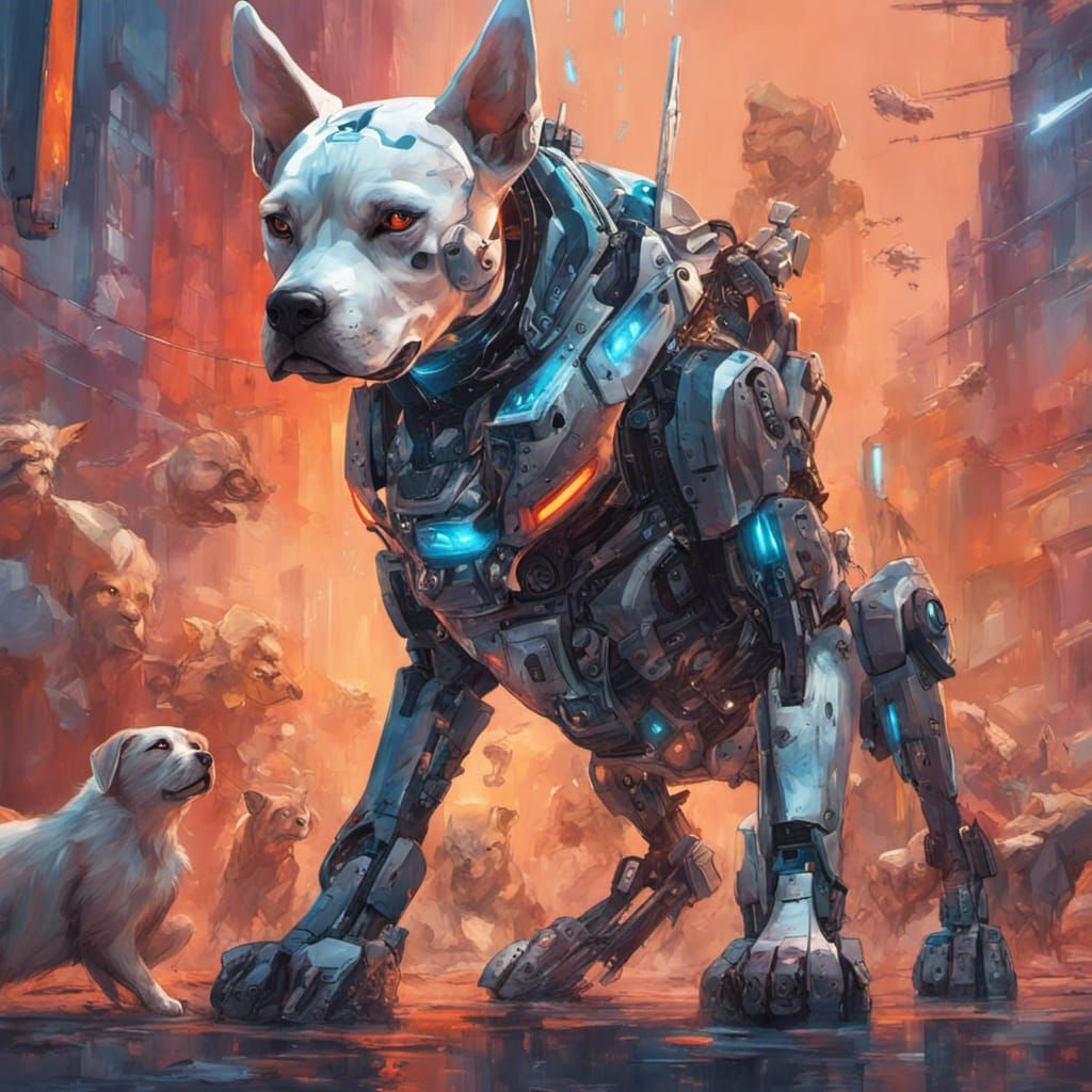 Loyal Robotic Dog Defends Cyborg Owner: Hyperrealistic Art