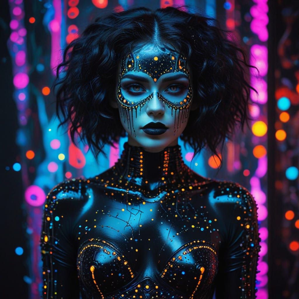 Gothic Art Nouveau Goddess in Neon Glory