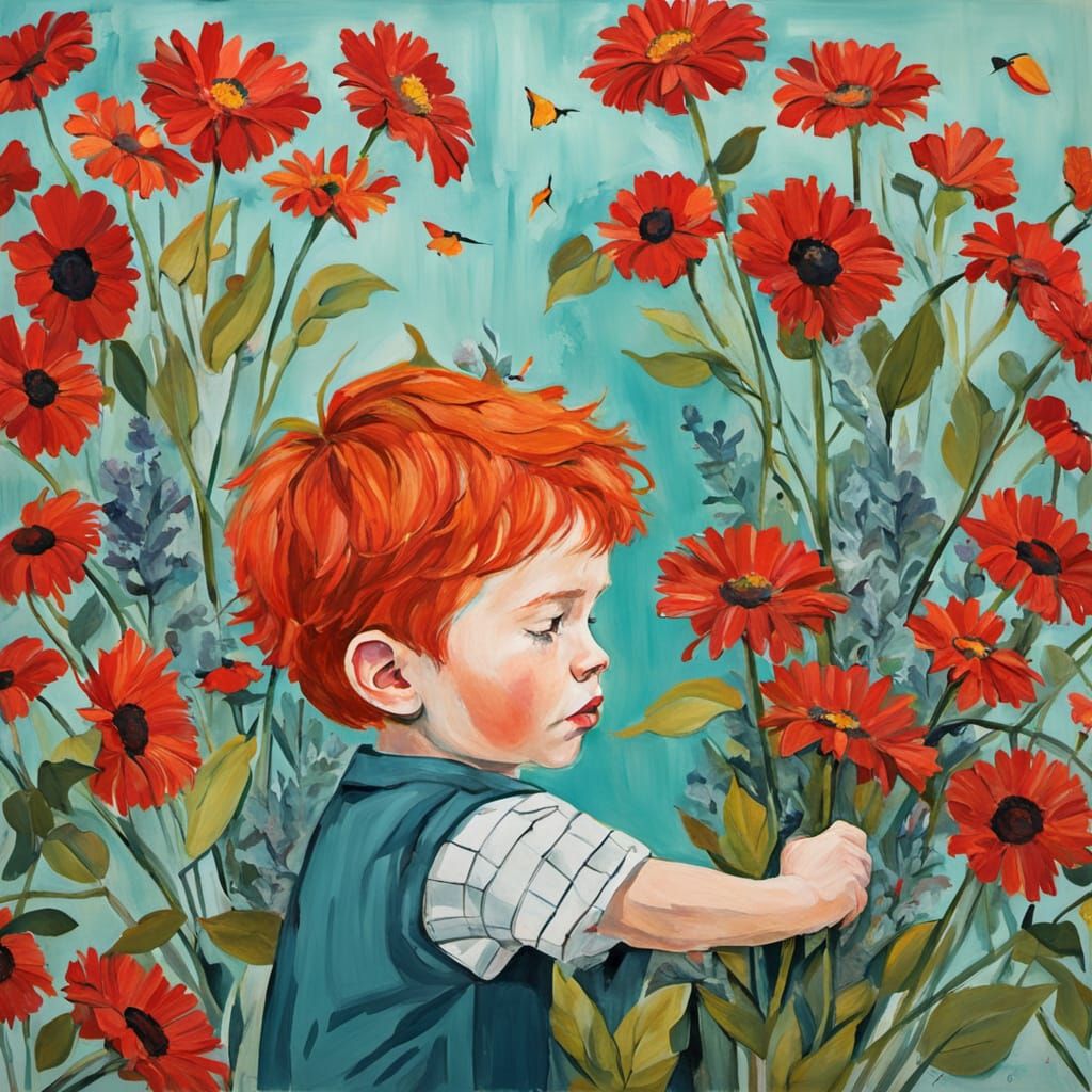 Boy Destroys Flowers: Abstract Art in Complementary Colors