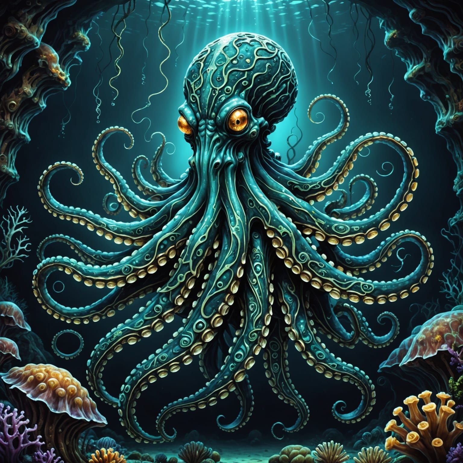 Bioluminescent Octopus Explores Deep Sea Remains