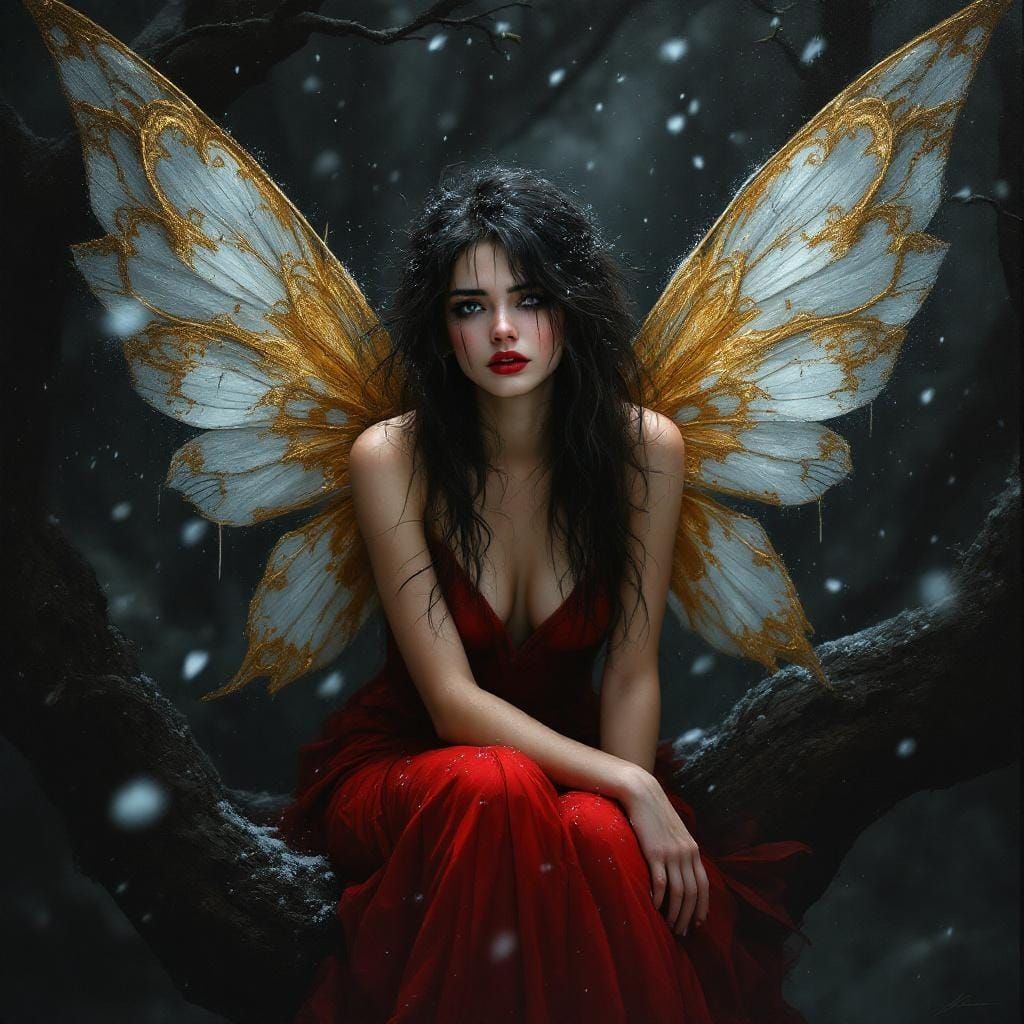 Fantasy Fairy in Snowy Tree, Detailed Matte Painting