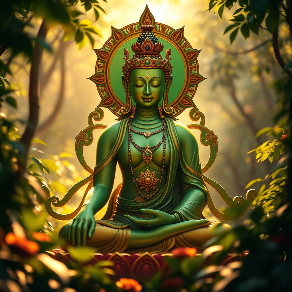 Green Tara in Emerald Forest: Digital Matte Painting