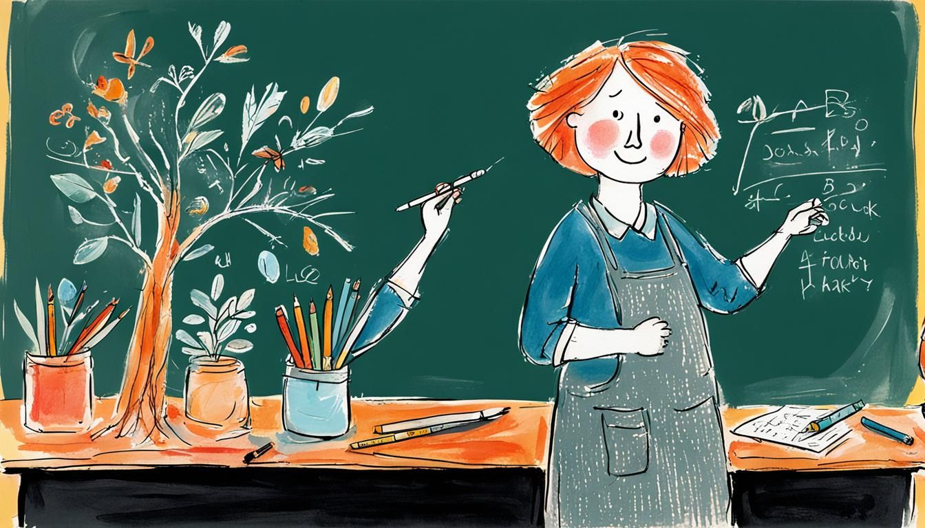 Botany Teacher at Blackboard in Abstract Art Style