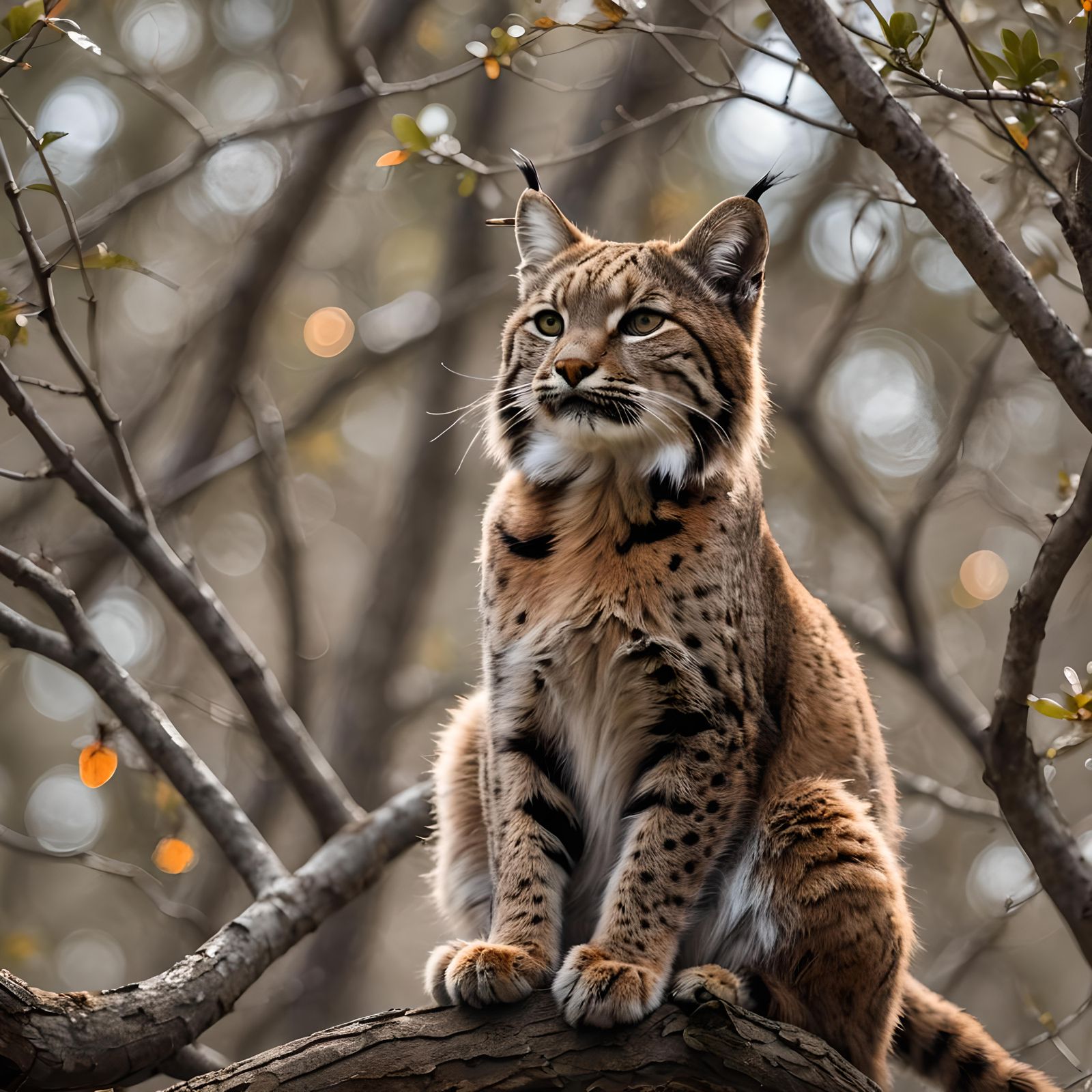 Bobcat Gazing at Bird: Realistic Wildlife Photography