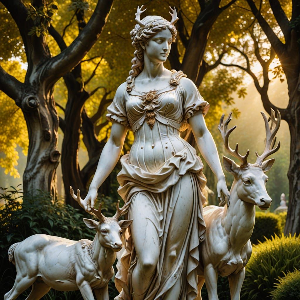 Baroque Marble Sculpture of Artemis with Deer