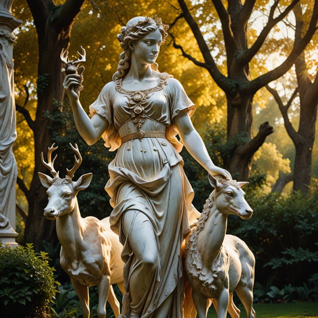 Artemis Marble Sculpture in Baroque Style