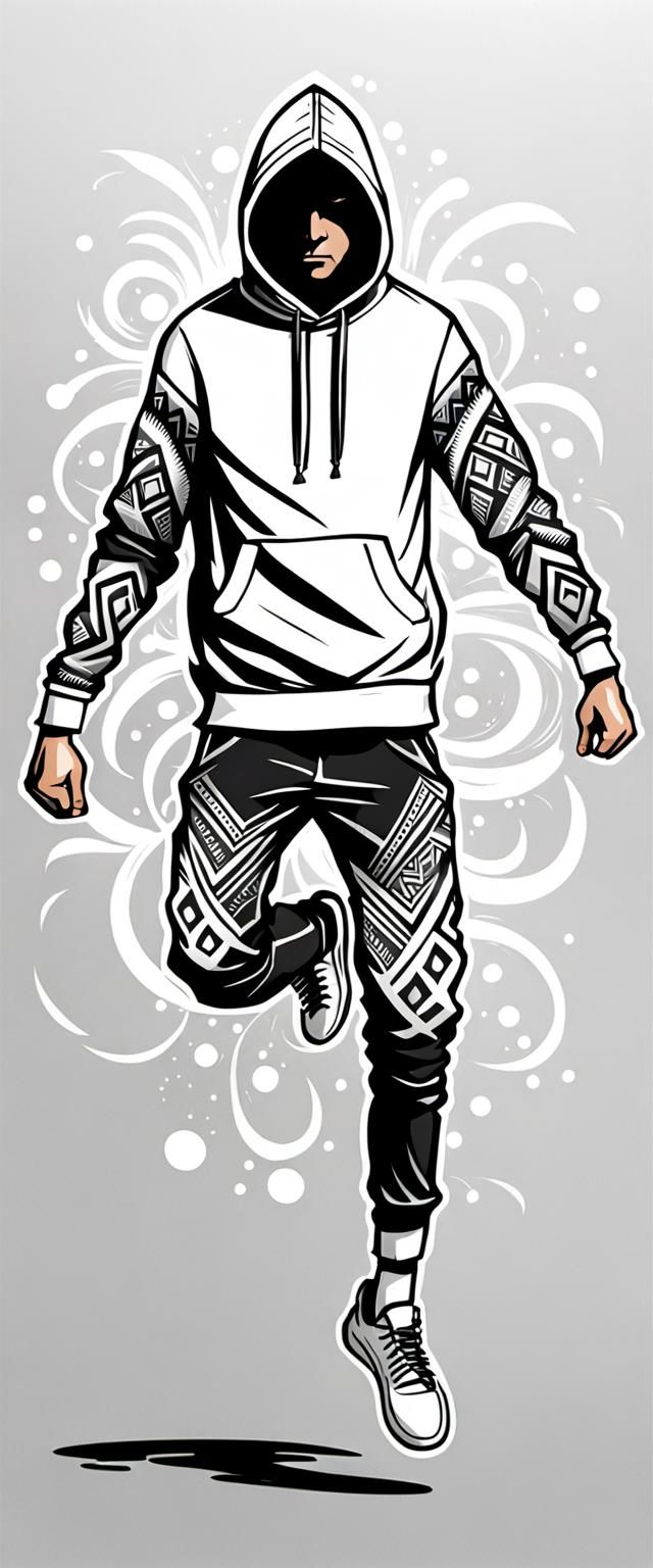 Cartoon Person Jumping with Tribal Hoodie