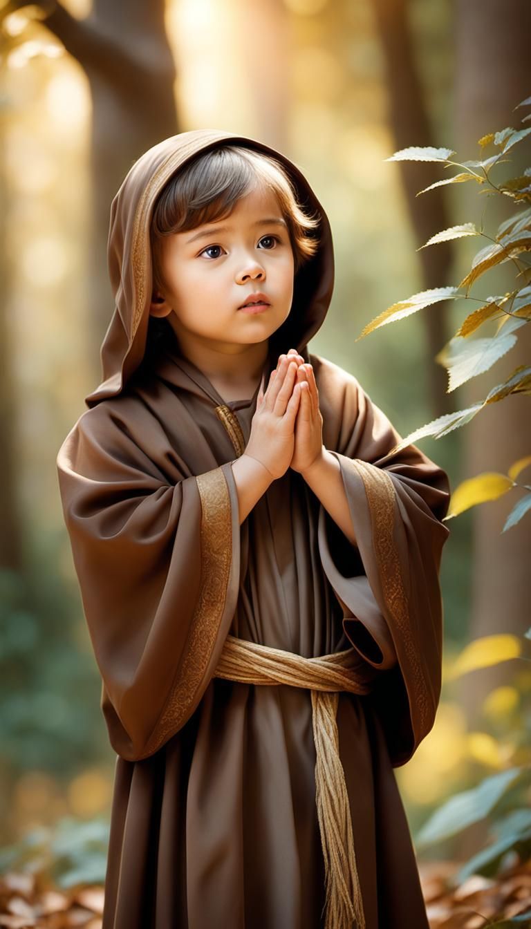 Ethereal Child Monk in Forest: Monastic Photography