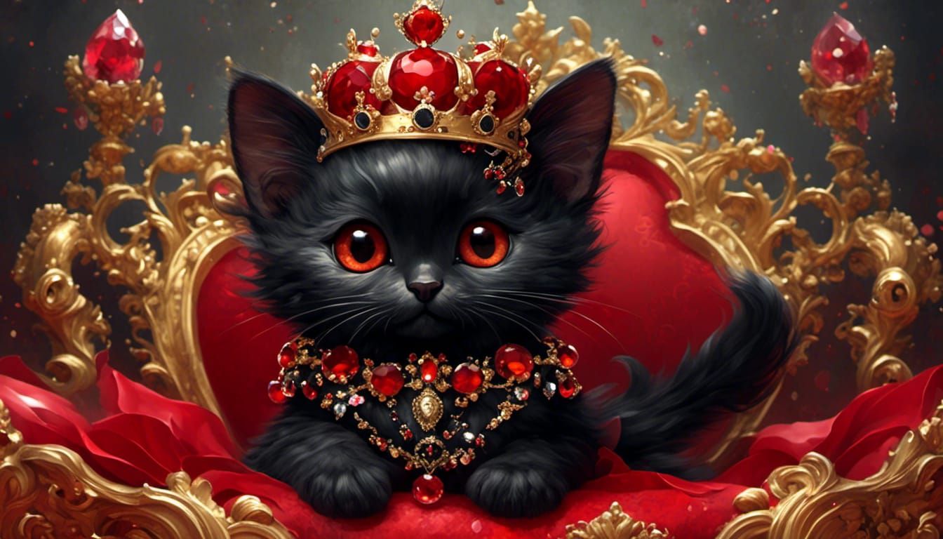 <lora:NC Hyperreal:1.0> a cute black chibi cat with crown je...