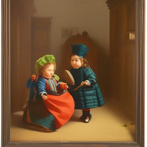 Dwarf Demands Food in Dollhouse, 3D Render