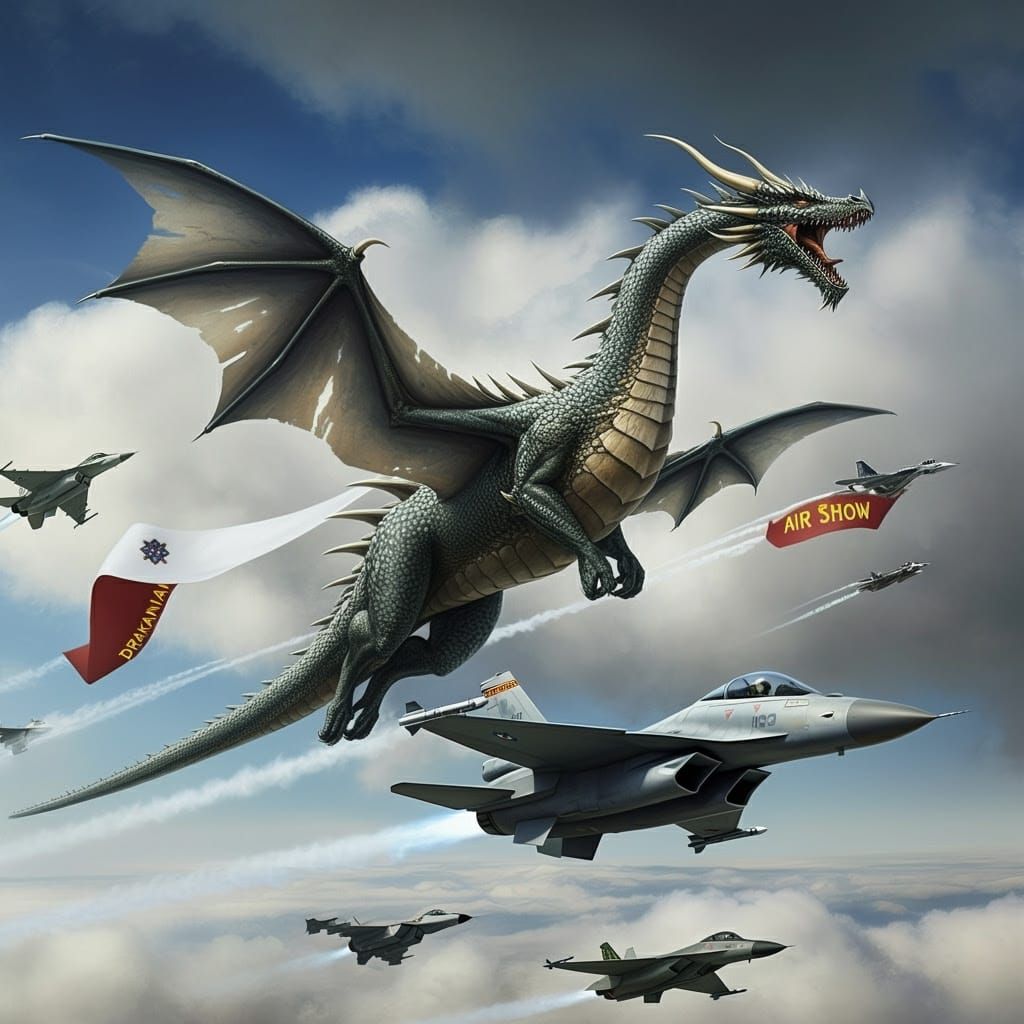 Cyberpunk Dragons Soar with Fighter Jets in Drakanian Air Fo...