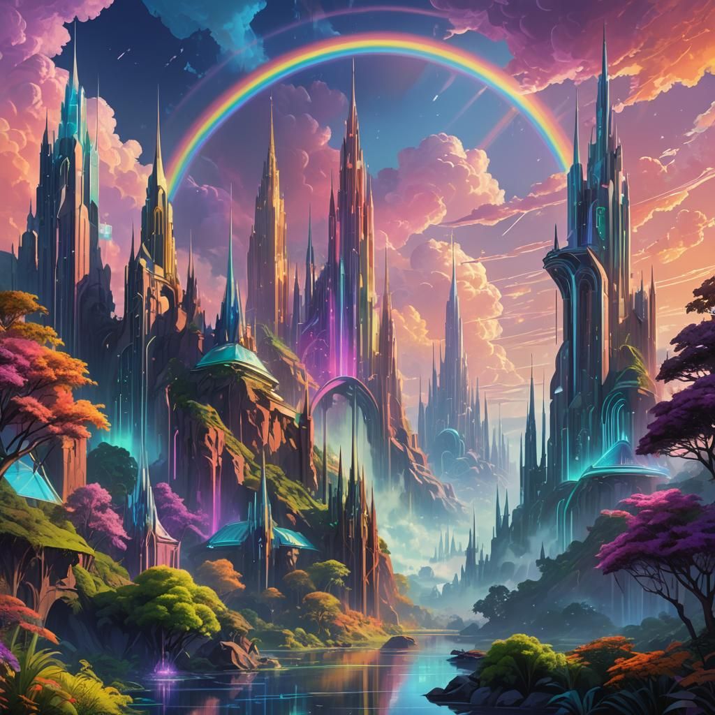 Futuristic Rainbow Landscape in Digital Art Style