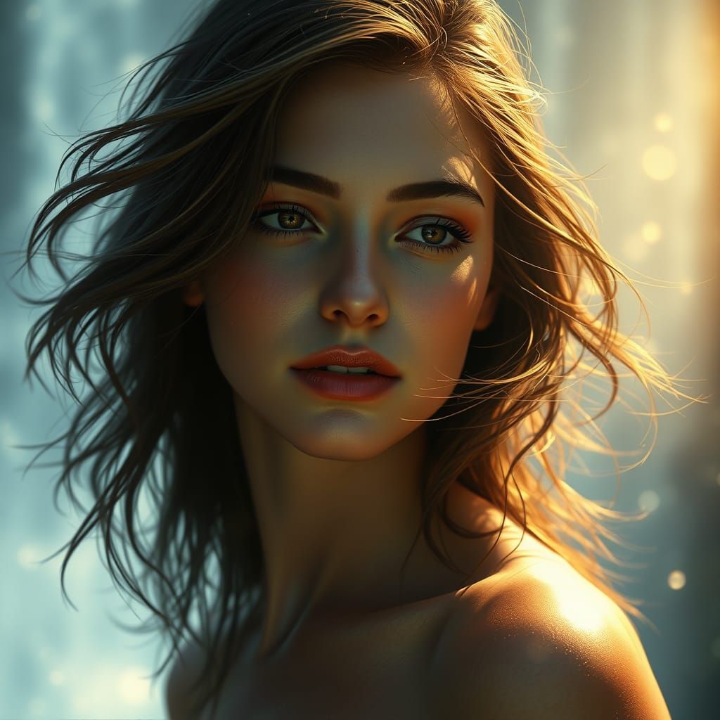 Serenely Lit Waterfall Portrait in Concept Art Style