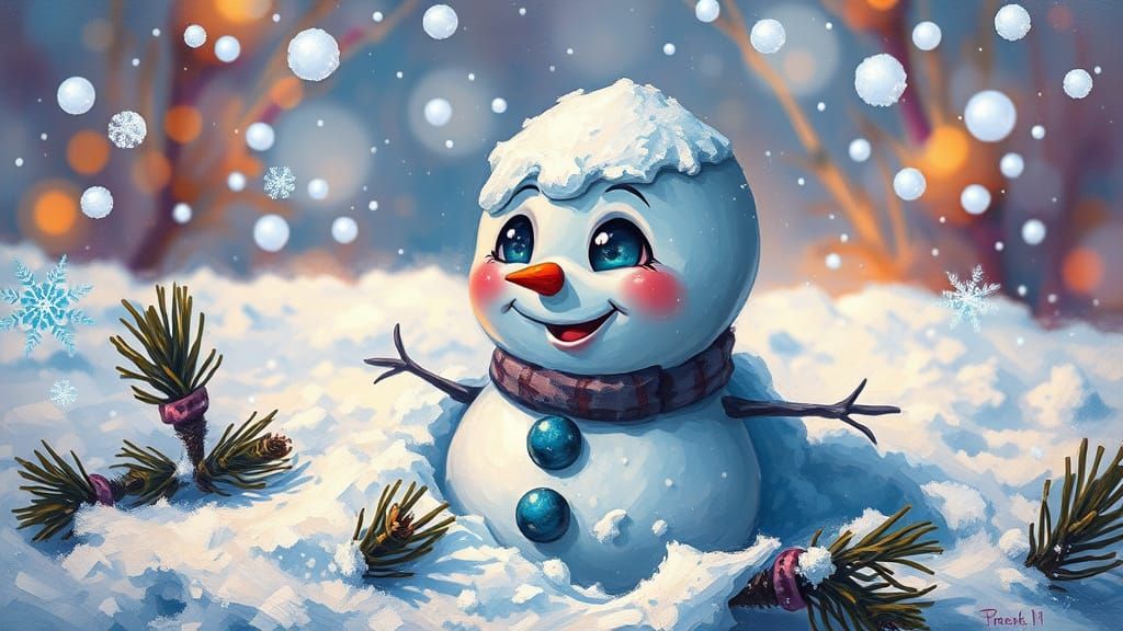 Fantasy Concept Art. Full View. A chibi snowman made of mess...