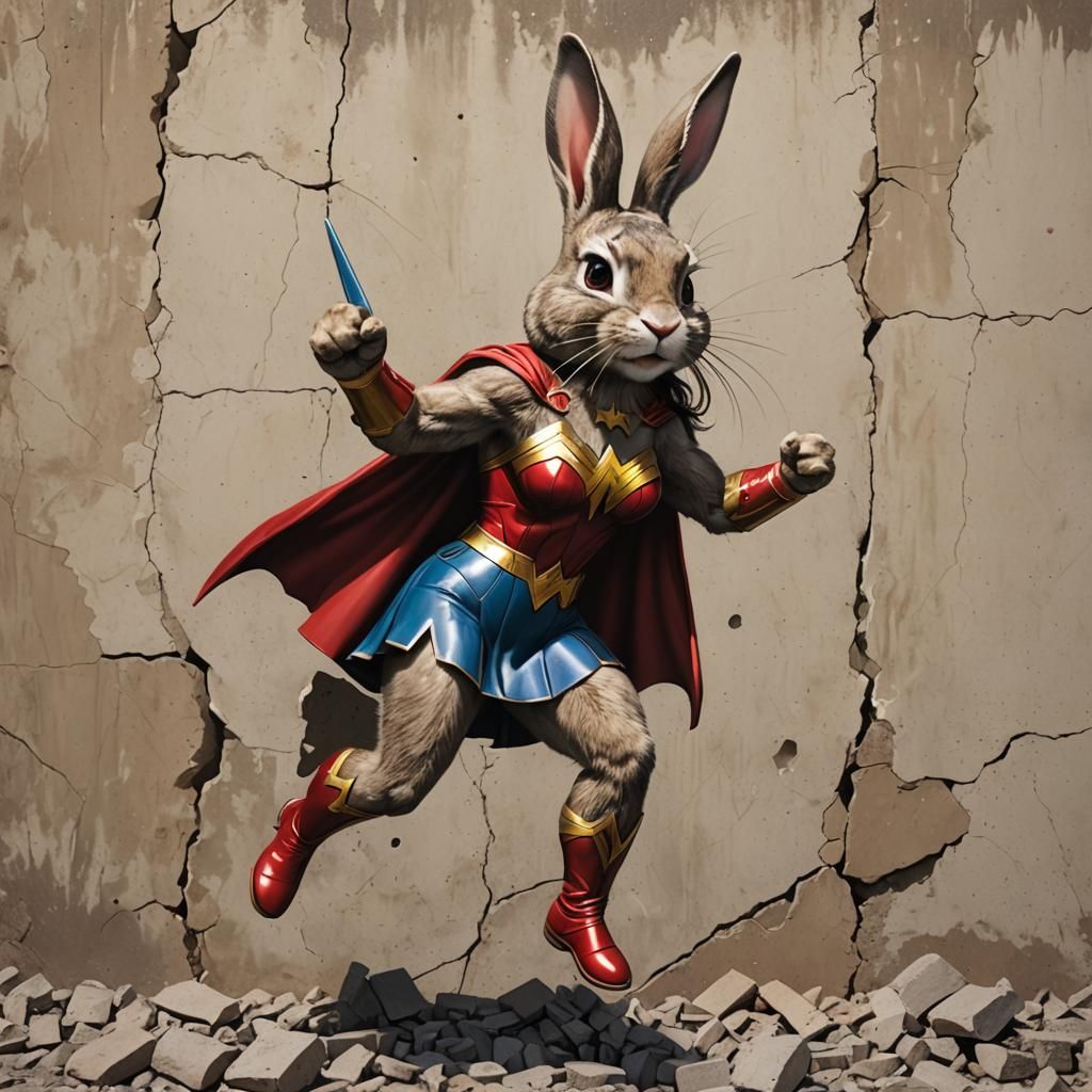 Wonder Woman Bunny Crashing Through Wall