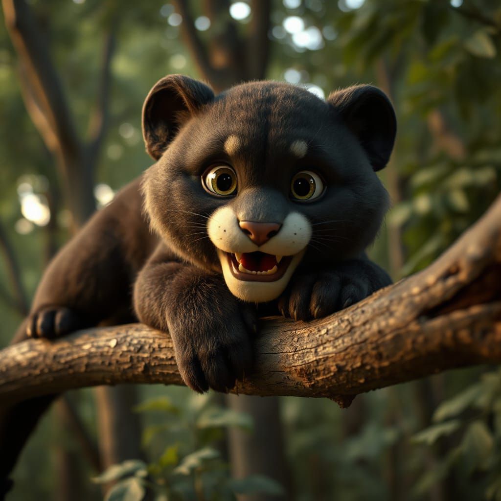 Anthropomorphic Panther Lounging in Forest, Claymation Style