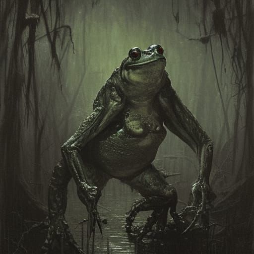 Gothic Horror Werefrog in Dark Swamp