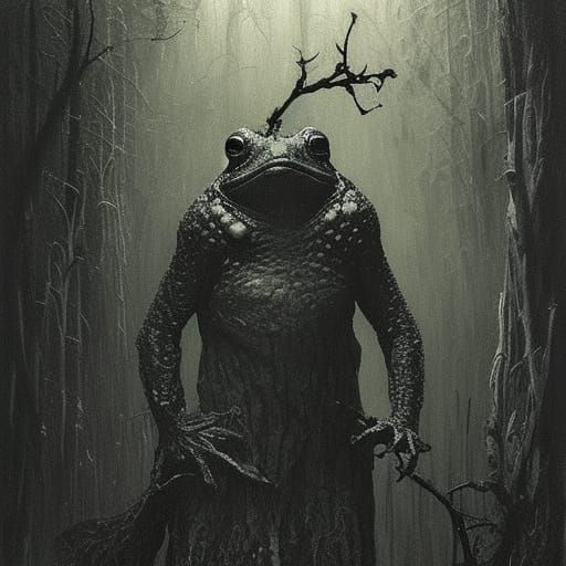 Gothic Horror Werefrog in Dark Swamp