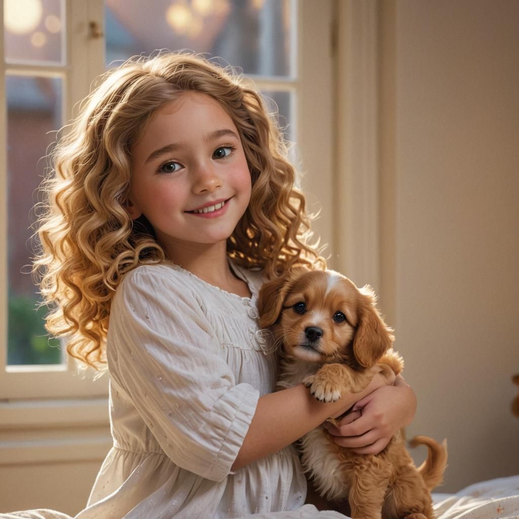 Girl with Puppy in Ethereal Fantasy Style