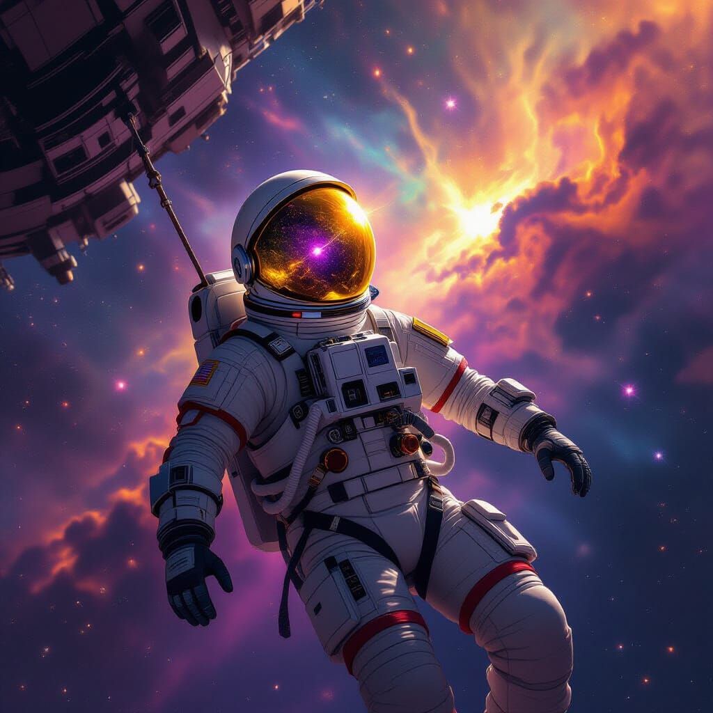 Astronaut Adrift Among Nebula, Dark Fantasy Concept Art
