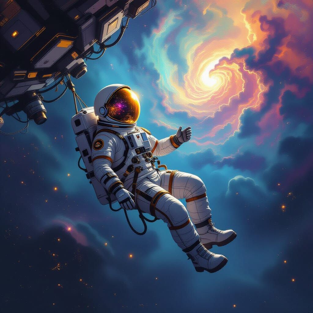 Astronaut in Space with Art Nouveau Nebula