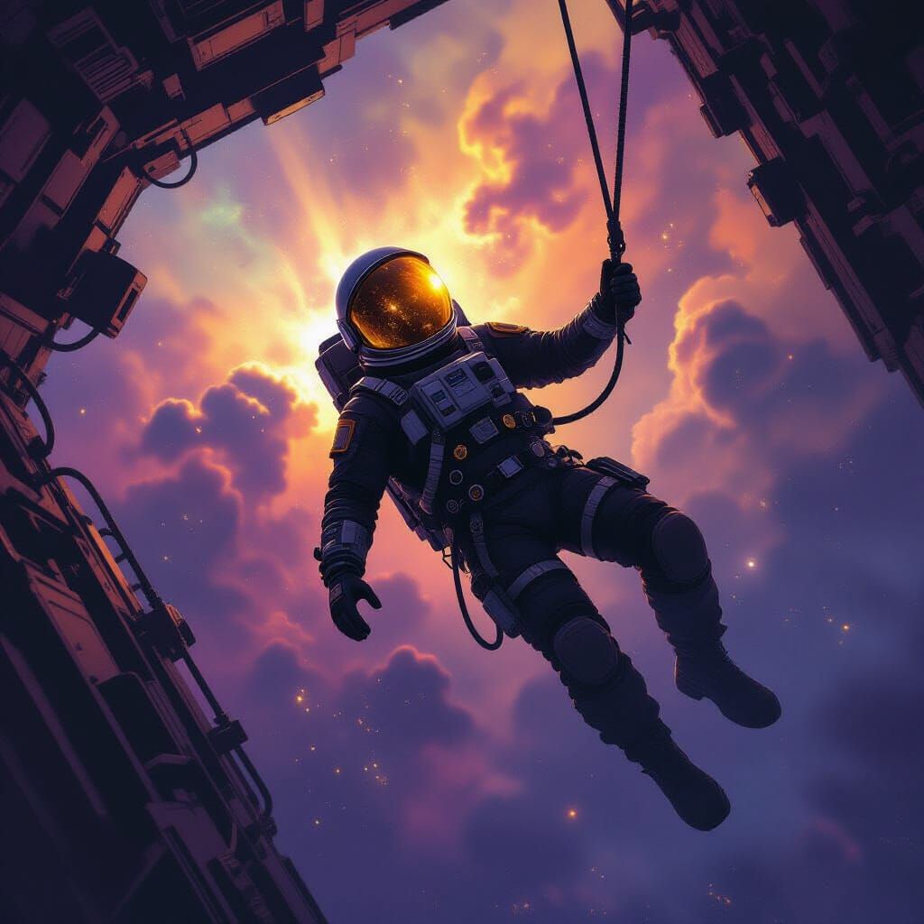 Astronaut Adrift Among Nebula, Dark Fantasy Concept Art