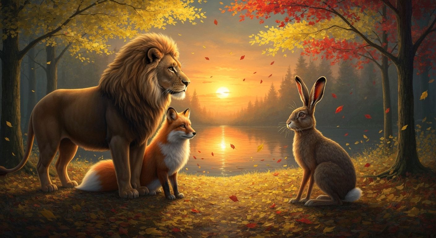 Animals Watching Sunset in Hyperrealistic Style