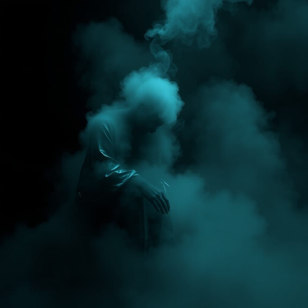 Dark Mist Figure Steaming in Icy Steel Tones