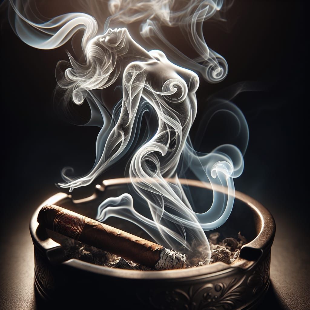 Smoldering Cigar Forms a Delicate Dancing Woman in Ethereal...