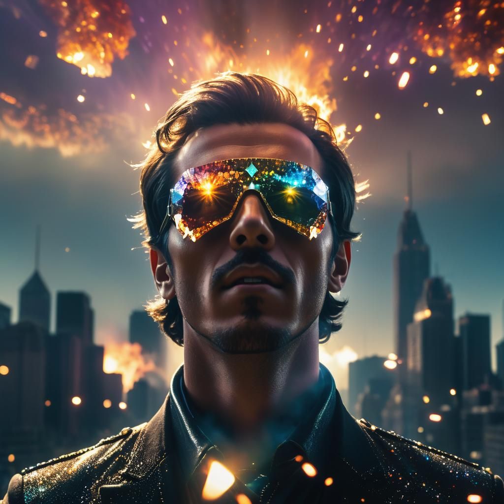 Meditating Man with Third Eye and Prism of Light